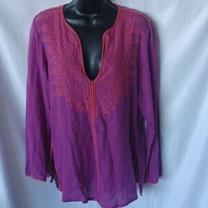 Moda International Purple and Pink Embroidered Cotton Tunic